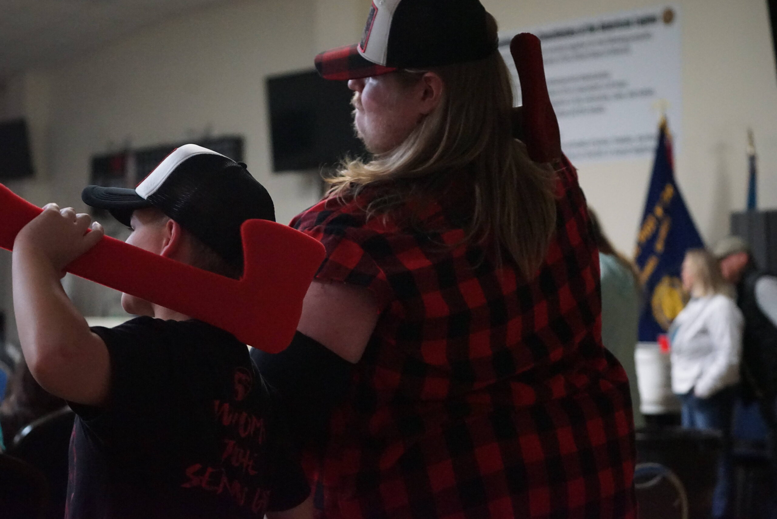 Big Red Lumberjack watches the action with a fan at a recent show.